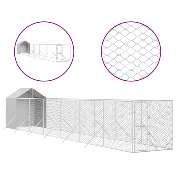 vidaXL Outdoor Dog Kennel with Roof Silver 2x14x2.5 m Galvanised Steel