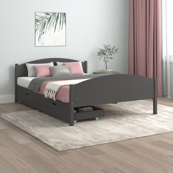 vidaXL Bed Frame without Mattress Dark Grey Solid Wood Pine 140x200 cm (322049+321990)