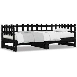 vidaXL Pull-out Day Bed without Mattress Black 2x(80x200) cm Solid Wood