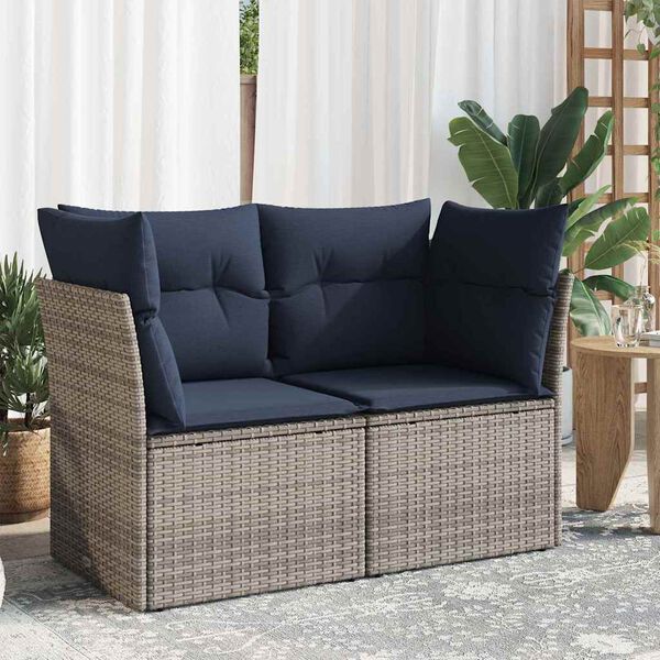 vidaXL Garden Sofa with Cushion Grey 124 x 62 x 69 cm Poly Rattan