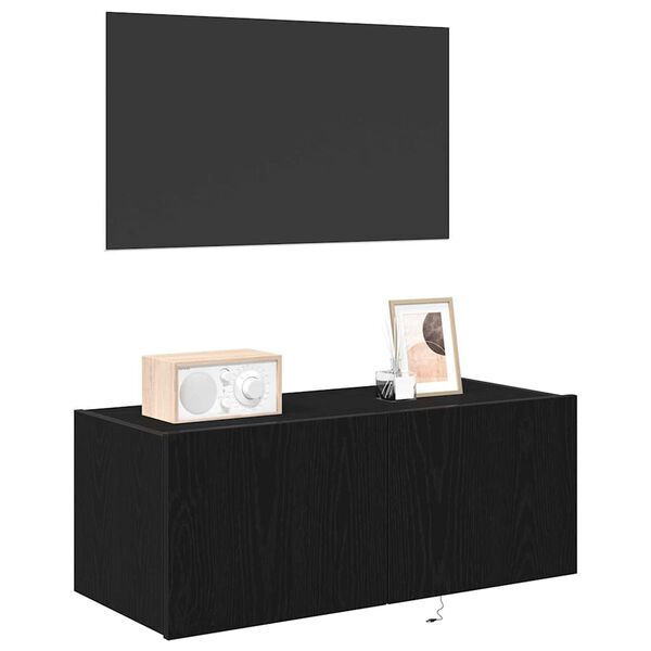 vidaXL TV Wall Cabinet Black Oak 80 x 35 x 31 cm Engineered Wood