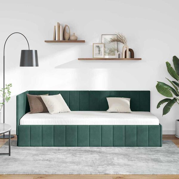 vidaXL Corner Bed Frame Dark Green 80 cm x 200 cm Velvet