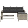 vidaXL Garden Sofa with Table and Cushions L-Shaped Light Grey Poly Rattan