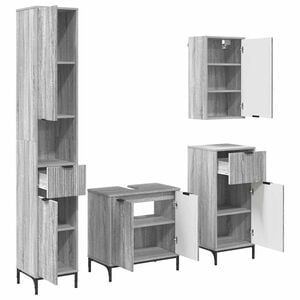 vidaXL Bathroom Furniture Set 4 pcs Grey Sonoma Engineered wood, Metal
