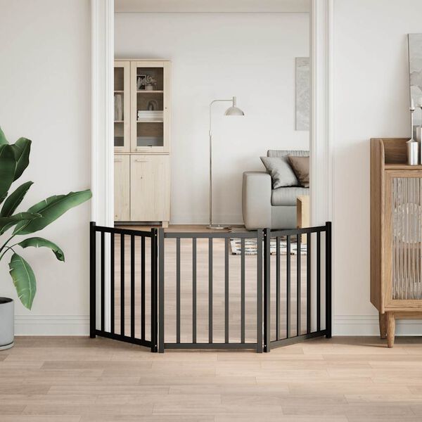 vidaXL Dog Gate Foldable 3 Panels Black 150 cm Solid Wood Fir