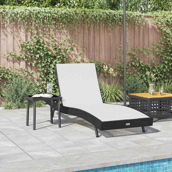 vidaXL Sun Lounger with Table 2 pcs Black, White 40 x 40 x 40.5 cm
