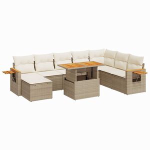 vidaXL 9 Piece Garden Sofa Set with Cushions Beige Poly Rattan Acacia