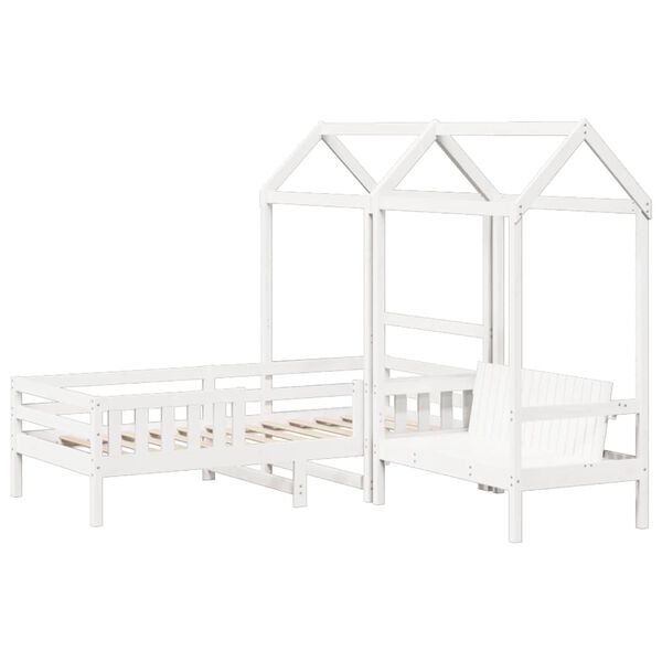 vidaXL Bed and Bench Set with Roof without Mattress White 90x190 cm Single