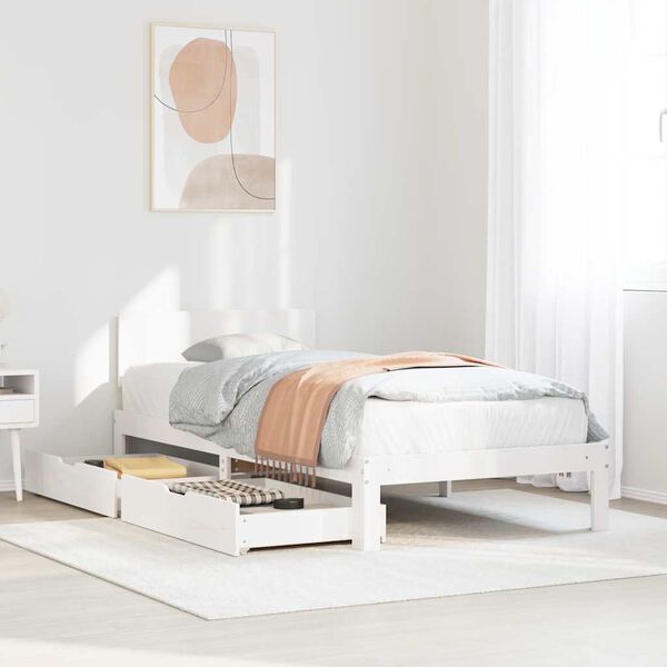 vidaXL Bed Frame with Drawers without Mattress White 75x190 cm Small Single