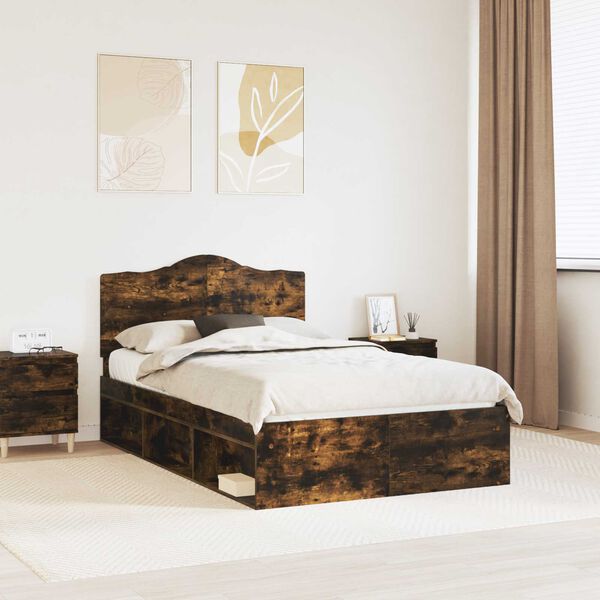 vidaXL Bed Frame Smoked Oak 120 x 200 cm Solid Pine Wood