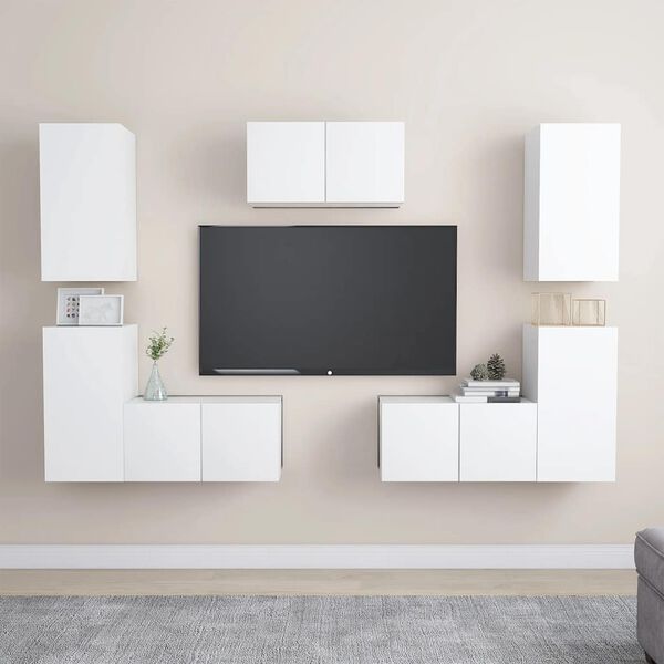 vidaXL 7 Piece TV Cabinet Set White Engineered Wood