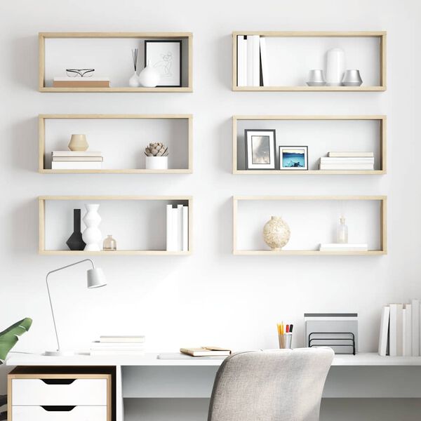 vidaXL Wall Cube Shelf 6 pcs Sonoma Oak 60x15x23 cm Engineered Wood