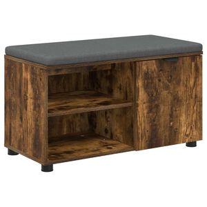 vidaXL Hall Bench with Cushion with Shelf Smoked Oak 80 x 38 x 46 cm