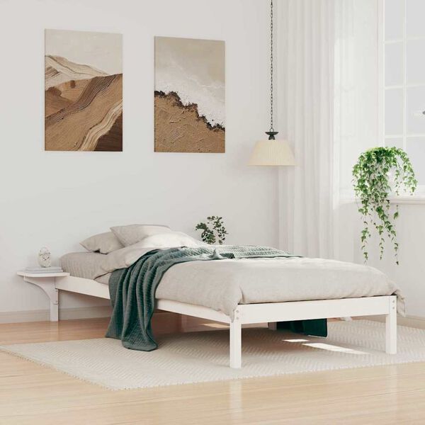 vidaXL Bed Frame with Side Tables White 80 x 210 cm Solid Pine Wood
