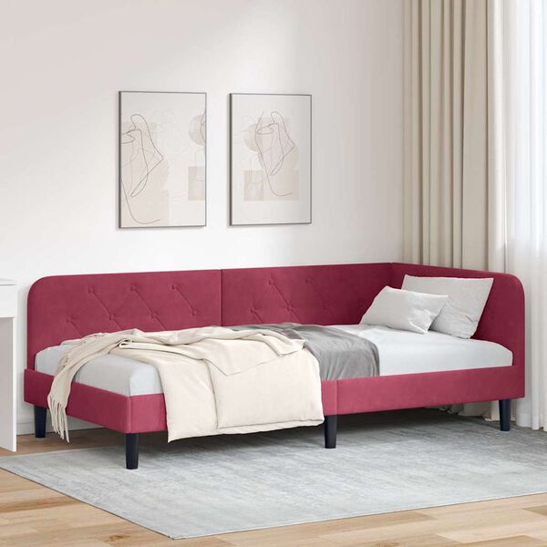 vidaXL Corner Bed Frame with Headboard Wine Red 100 x 200 cm Velvet