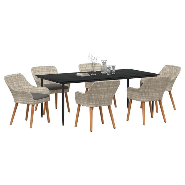 vidaXL Dining Set Light grey Poly rattan