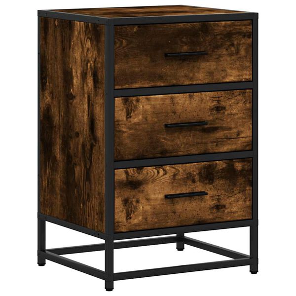 vidaXL Bedside Cabinet Smoked Oak 40x34.5x60 cm Engineered Wood and Metal