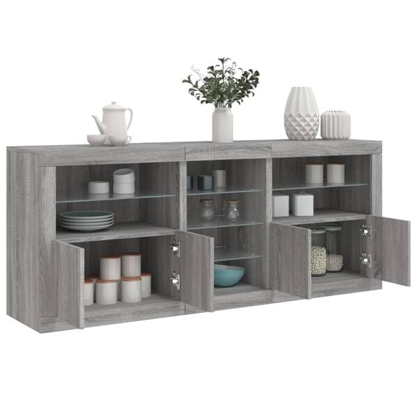vidaXL Sideboard with LED Lights Grey Sonoma 162x37x67 cm