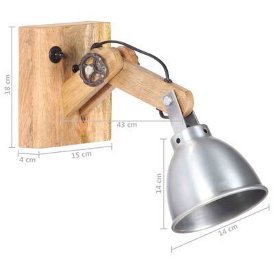 vidaXL Wall Lamp E27 Silver Solid Mango Wood and Iron