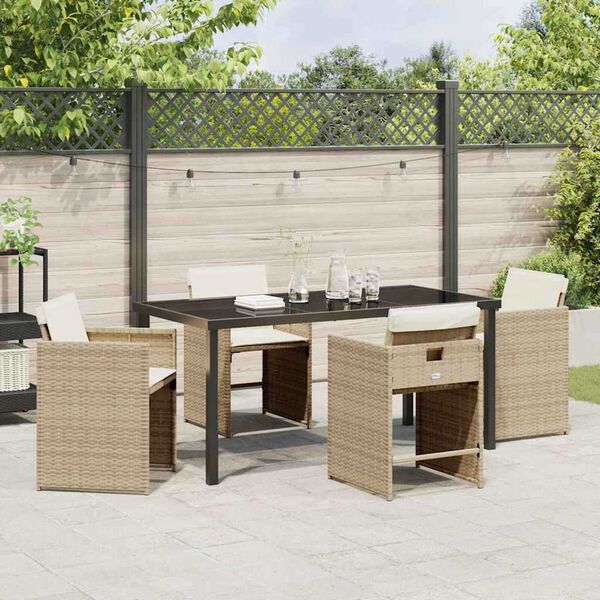 vidaXL Garden Dining Set 5 pcs Beige Poly Rattan