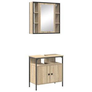 vidaXL Bathroom Furniture Set with Shelf 2 pcs Brown Engineered wood
