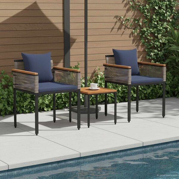 vidaXL Outdoor Furniture Set 3 pcs Grey and Navy Blue PE Rattan
