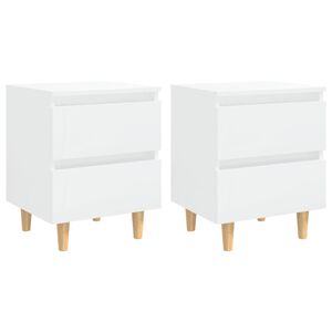 vidaXL Bed Cabinet | Set of 2 | Glossy White | Engineered Wood, Solid Pinewood