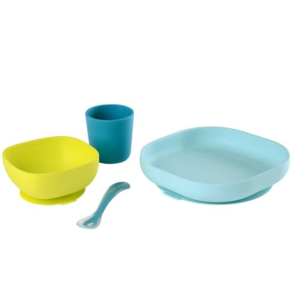 Beaba 4 Piece Silicone Meal Set Blue and Green