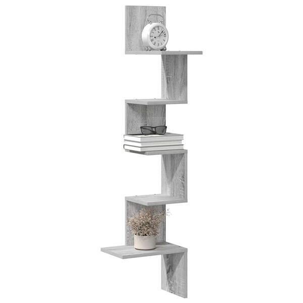vidaXL Wall Corner Shelf Grey Sonoma 32x32x127,5 cm Engineered Wood