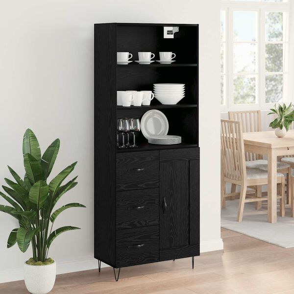 vidaXL Highboard Black Oak 69.5 x 34 x 180 cm Engineered Wood