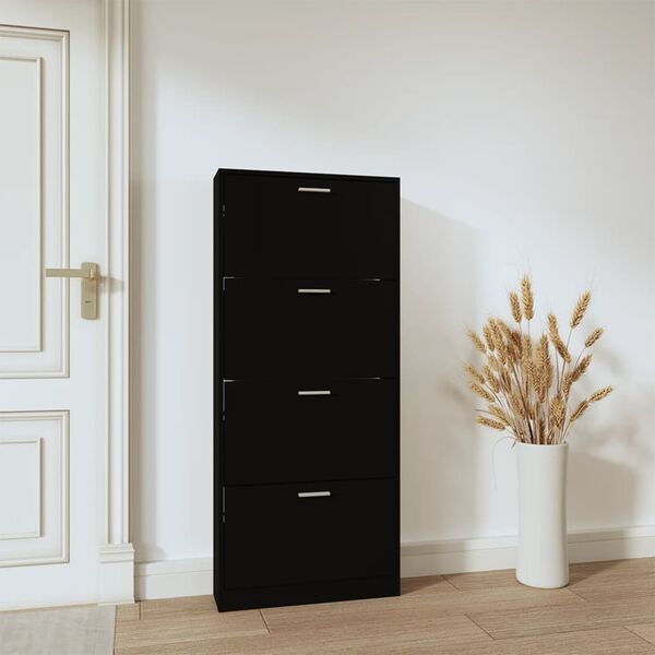 vidaXL Shoe Cabinet Black 59x17x150 cm Engineered Wood