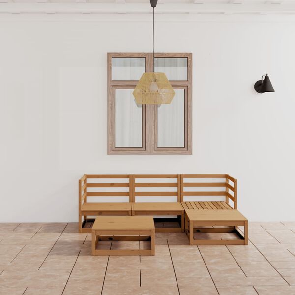 vidaXL 5 Piece Garden Lounge Set Honey Brown Solid Pinewood