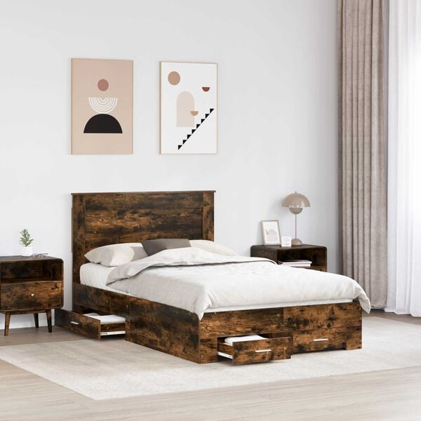 vidaXL Bed Frame with Drawer with Headboard Manual Engineered Wood