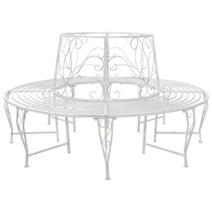 vidaXL Tree Bench 8-Seater &Oslash; 160 x 89 cm Steel Antique White Round