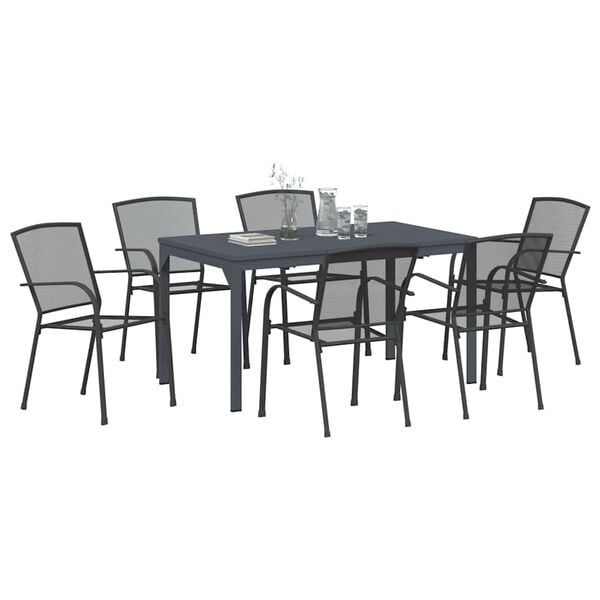 vidaXL Garden Dining Set 7 pcs Anthracite Powder-coated Steel