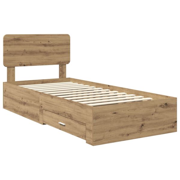 vidaXL Bed Frame with Drawer Artisan Oak 100 x 200 cm Engineered Wood