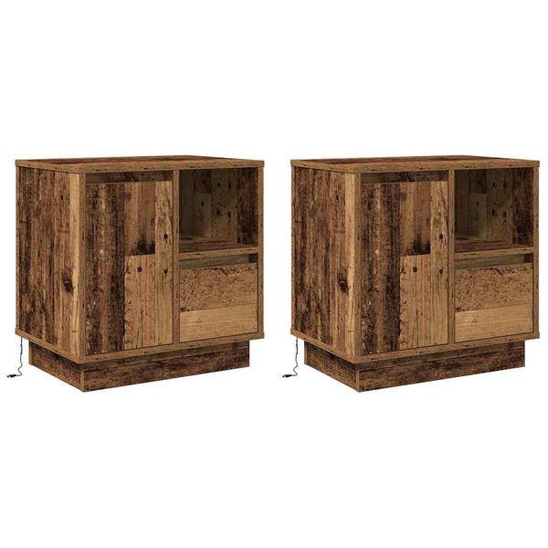 vidaXL Bedside Cabinet with Drawer 2 pcs Old Wood 50 x 34.5 x 50 cm