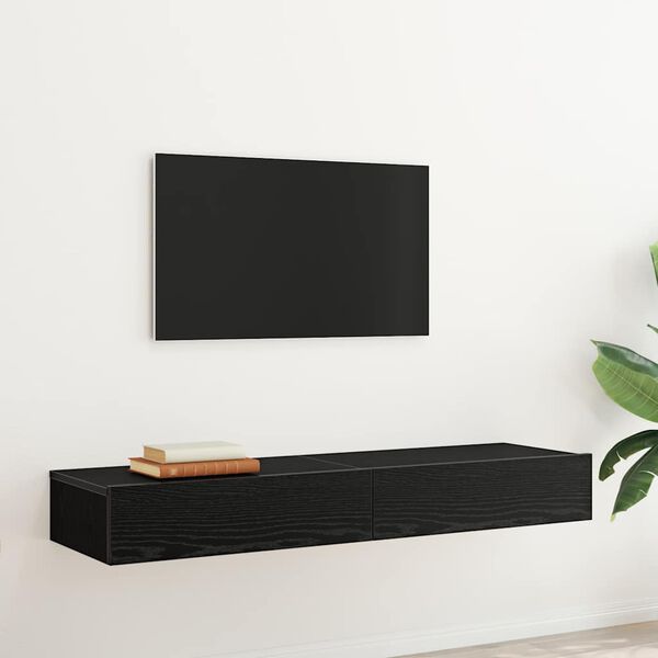 vidaXL TV Cabinets with LED Lights 2 pcs Black Oak 60x35x15.5 cm