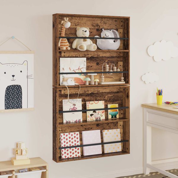 vidaXL Magazine Rack 2 pcs Old Wood 80 x 12 x 70 cm Engineered Wood