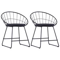 vidaXL Dining Chairs with Faux Leather Seats 2 pcs Black Steel