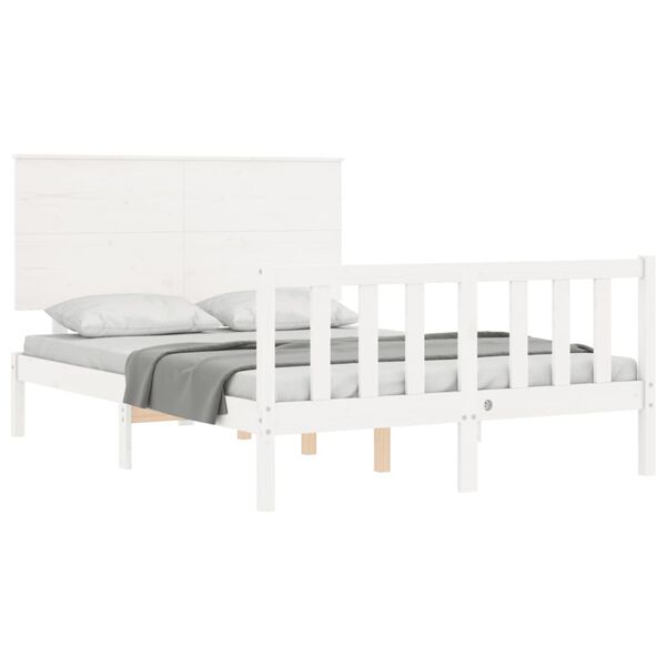 vidaXL Bed Frame without Mattress White Double Solid Wood Pine