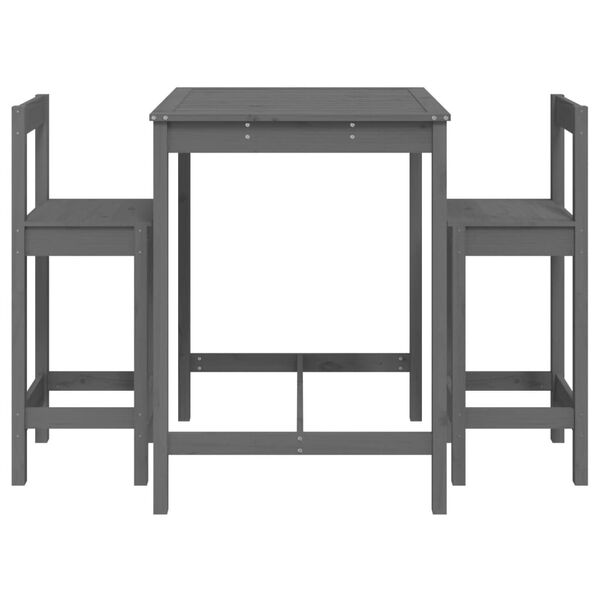 vidaXL 3 Piece Garden Bar Set Grey Solid Wood Pine