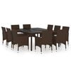 vidaXL 11 Piece Garden Dining Set Poly Rattan Brown