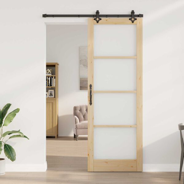 vidaXL Sliding Door Natural 83 x 232 cm Solid Pine Wood and Glass