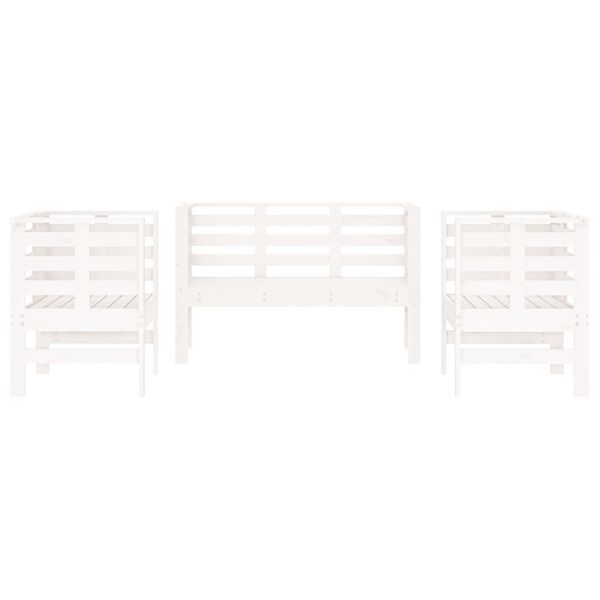 vidaXL 3 Piece Garden Lounge Set White Solid Wood Pine