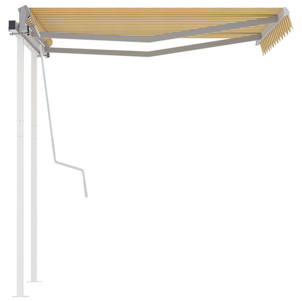 vidaXL Manual Retractable Awning with Posts 3.5x2.5 m Yellow and White