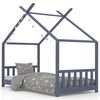 vidaXL Kids Bed Frame | Grey | Solid pine wood, plywood slats | 70 cm x 140 cm