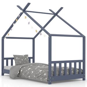 vidaXL Kids Bed Frame | Grey | Solid pine wood, plywood slats | 70 cm x 140 cm