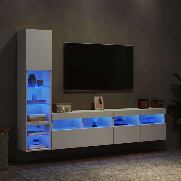 vidaXL 4 Piece TV Wall Units with LED White Engineered Wood