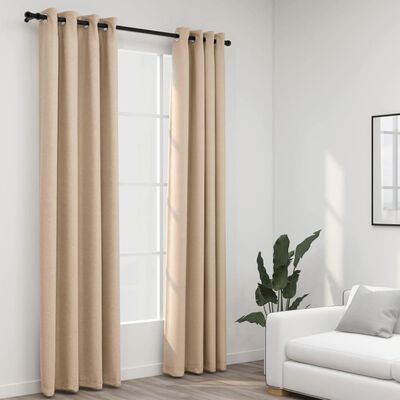 vidaXL Linen-Look Blackout Curtains with Grommets 2pcs Beige 140x225cm